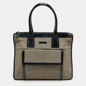Pre Owned Gucci Black Canvas and Patent Leather Front Pocket Tote