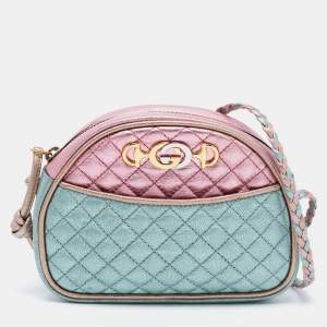 Pre Owned Gucci Metallic Pink/Green Leather Mini Trapuntata Zumi Shoulder Bag