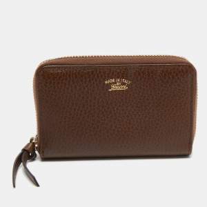 Gucci Brown Leather Swing Zip Around Wallet
