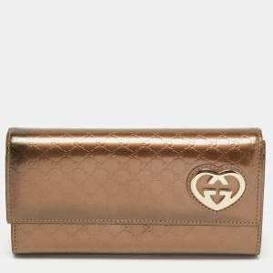 Gucci Metallic Brown Microguccisima Patent Leather Lovely Heart Continental Wallet