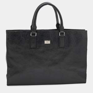 Pre Owned Gucci Black Horsebit Embossed Leather Large Tote