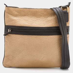 مملوكة مسبقًا Gucci Beige/Brown Guccissima Leather Medium Flat Messenger Bag