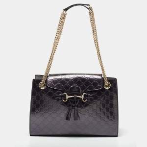 Pre Owned Gucci Metallic Purple Guccissima Patent Leather Large Emily Chain Shoulder Bag