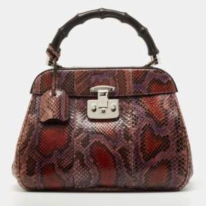 Pre Owned Gucci Multicolor Python Leather Lady Lock Top Handle Bag