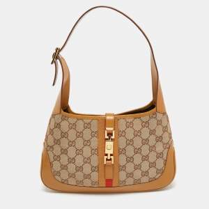 Gucci Beige/Brown GG Canvas and Leather Small Jackie Hobo