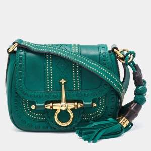 Pre Owned Gucci Green Leather Small Snaffle Bit Shoulder Bag