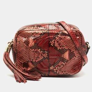Pre Owned Gucci Burgundy Python Leather Soho Shoulder Bag