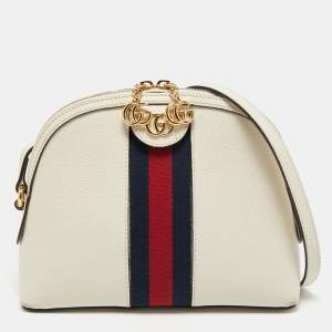 Pre Owned Gucci White Leather Small Ophidia Shoulder Bag