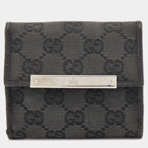 Gucci Black GG Canvas and Leather Flap Compact Wallet