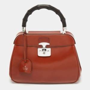 Pre Owned Gucci Brown Glossy Leather Medium Lady Lock Top Handle Bag