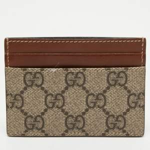 Gucci Beige/Tan GG Supreme Canvas and Leather Card Holder  