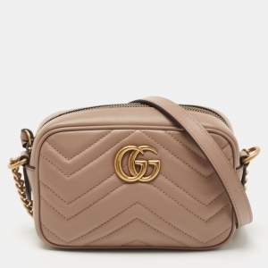 Gucci Beige Matelassé Leather Mini GG Marmont Camera Bag