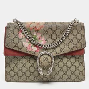Pre Owned Gucci Beige/Maroon GG Supreme Blooms Print Canvas and Suede Medium Dionysus Shoulder Bag