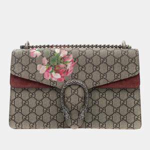 Gucci Beige GG Supreme Canvas and Suede Floral Small Dionysus Shoulder Bag
