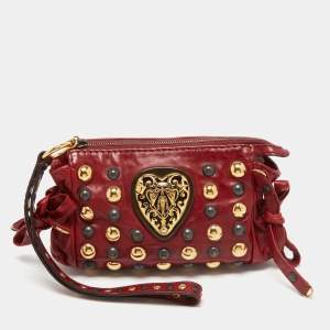 Pre Owned Gucci Red Leather Studded Babouska Hysteria Clutch