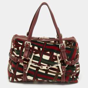 Pre Owned Gucci Multicolor Velvet and Leather Medium 85th Anniversary Boston Bag