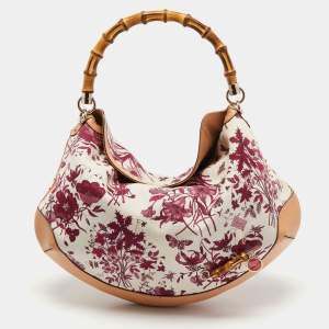 Pre Owned Gucci Multicolor Floral Print Canvas and Leather Peggy Bamboo Handle Hobo