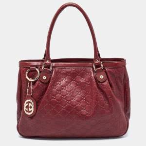 Pre Owned Gucci Red Guccissima Leather Sukey Tote