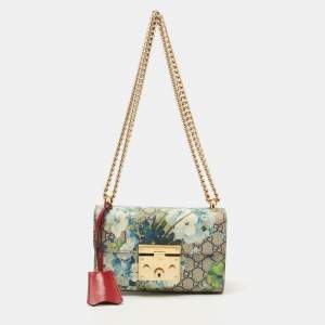 Pre Owned Gucci Multicolor GG Supreme Blooms Canvas and Leather Small Padlock Shoulder Bag