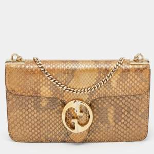 مملوكة مسبقًا Gucci Metallic Gold Python Leather 1973 Chain Shoulder Bag