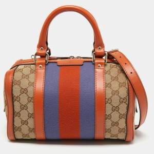 Gucci Beige/Orange GG Canvas and Leather Small Vintage Web Boston Bag