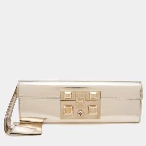 Pre Owned Gucci Metallic Gold Leather Flap Clutch