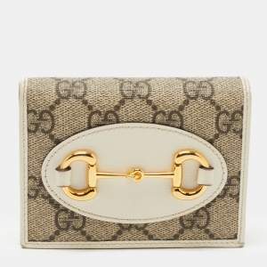 Gucci Beige/Cream GG Supreme Canvas and Leather Horsebit 1955 Card Case