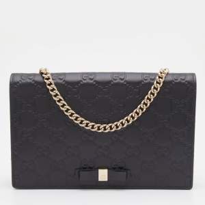 Gucci Black Guccissima Leather Wallet on Chain