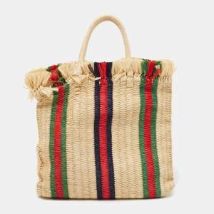 مملوكة مسبقًا Gucci Natural/Multicolor Woven Straw Cestino Tote