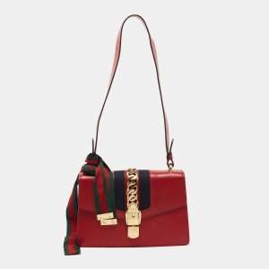 Pre Owned Gucci Red Leather Sylvie Shoulder Bag