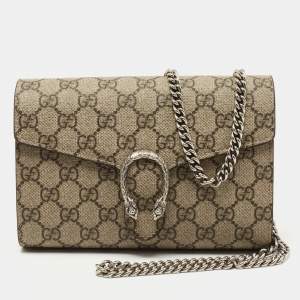 Gucci Beige GG Supreme Canvas and Leather Dionysus Wallet On Chain