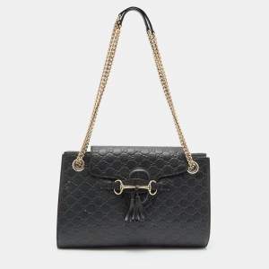 Gucci Black Guccissima Leather Medium Emily Chain Shoulder Bag