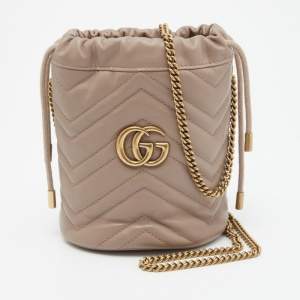 Gucci Beige Matelassé Leather Mini GG Marmont Torchon Bucket Bag