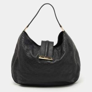 مملوكة مسبقًا Gucci Black Guccissima Leather Medium New Ladies Web Hobo