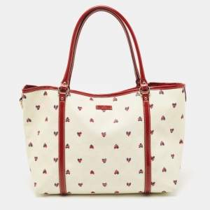 Gucci Red/White GG Supreme Coated Canvas and Leather Large Heart Joy Tote