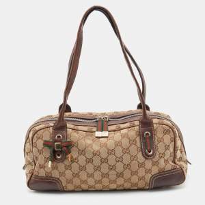 Gucci Beige/Brown GG Canvas and Leather Princy Boston Bag