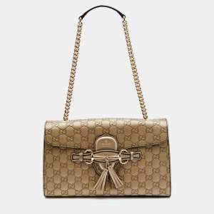Gucci Metallic Gold Guccissima Leather Emily Chain Shoulder Bag