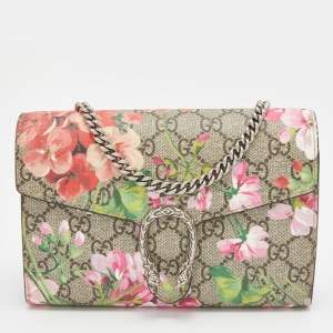 Gucci Multicolor GG Supreme Blooms Canvas and Leather Dionysus Wallet On Chain