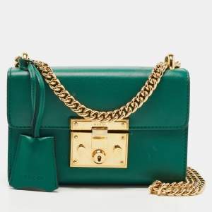 Pre Owned Gucci Green Leather Small Padlock Shoulder Bag