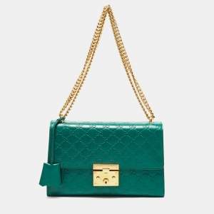 Gucci Green Guccissima Leather Medium Padlock Shoulder Bag