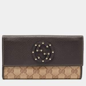 Gucci Beige/Brown GG Crystal Canvas and Leather Flap Continental Wallet
