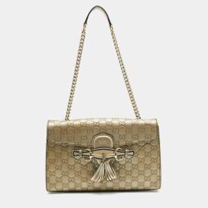 Gucci Metallic Beige Guccissima Leather Medium Emily Shoulder Bag