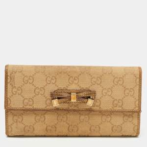 Gucci Gold/Beige GG Canvas and Leather Princy Continental Wallet