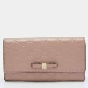 Gucci Pink Guccissima Leather Mayfair Bow Continental Flap Wallet