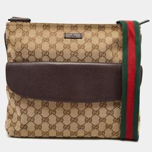 Gucci Beige/Brown GG Canvas and Leather Web Pocket Messengers Bag