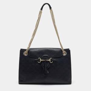 Pre Owned Gucci Black Guccissima Leather Large Emily Chain Shoulder Bag