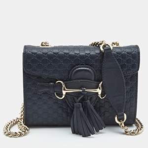 Gucci Navy Blue MIcroguccissima Leather Mini Emily Chain Shoulder Bag