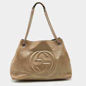 Pre Owned Gucci Metallic Gold Leather Medium Soho Chain Shoulder Bag