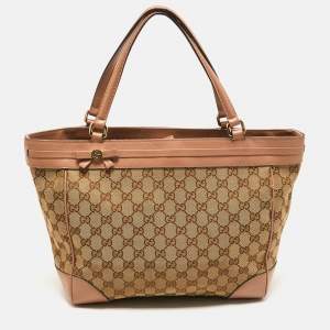 Pre Owned Gucci Beige GG Canvas Mayfair Bow Tote