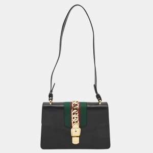 Gucci Black Leather Sylvie Shoulder Bag